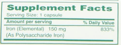 Dietary Supplement - Poly Iron Capsules 150 mg (100 caps per bottle) by Cypress Pharmaceutical #185-01 (1 Bottle of 100 Caps)