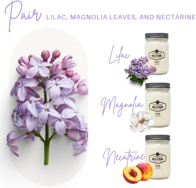 Nika's Home Lilac Soy Candle - 12oz Mason Jar - Non-Toxic - Hand Poured in The USA, Long Burning 50-60 Hours Highly Scented All Natural, Clean Burning