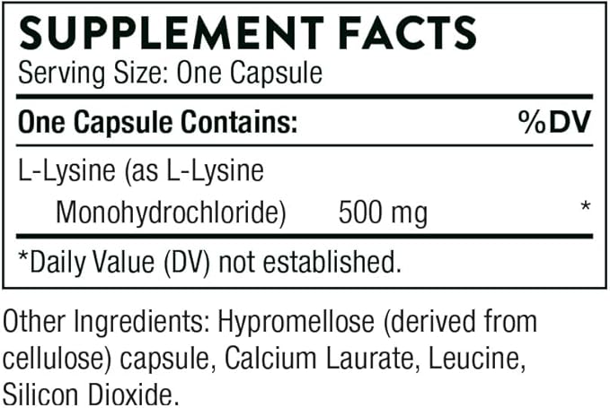 THORNE Lysine - Essential Amino Acid for Skin Health, Energy Production, and Immune Function* - 500 mg - 60 Capsules