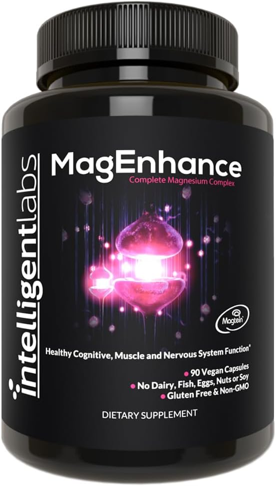 Intelligent Labs MagEnhance Magtein Magnesium Complex Supplement L-Threonate with Magnesium Glycinate and Taurate, 90 Capsules