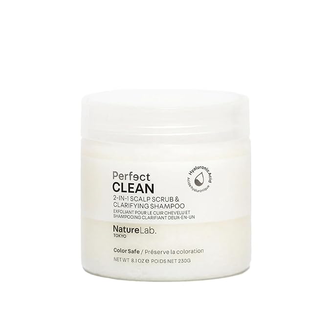 NATURELAB. TOKYO Perfect Clean 2-in-1 Scalp Scrub & Clarifying Shampoo | Exfoliating Sugar Crystals with Probiotic Sake Water & Hyaluronic Acid for Deep Scalp Cleanse, Shine, & Hydration – 8.1 oz