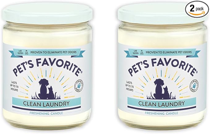 Pet's Favorite Fresh Laundry Pet Odor Candle, Clean Burning, Long Lasting Plant Based Soy Candles with a Cotton Wick, Pack of 2