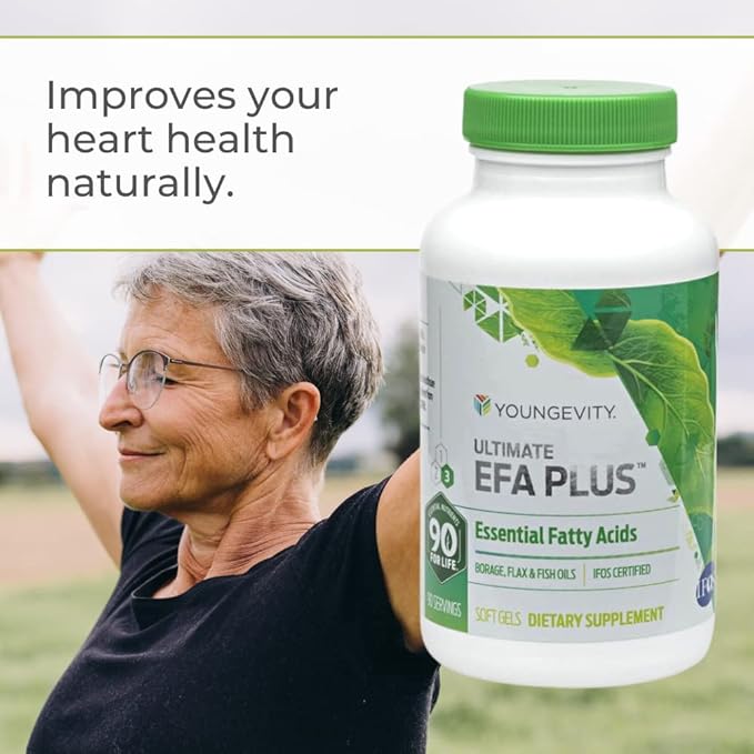 Youngevity Ultimate EFA Plus – Essential Fatty Acids, 90 Soft Gels – Balanced Fish Oil Formula for Heart, Brain, Joint, Skin Health – Omega-3, Omega-6, Omega-9 Supplement for Optimal Health Support
