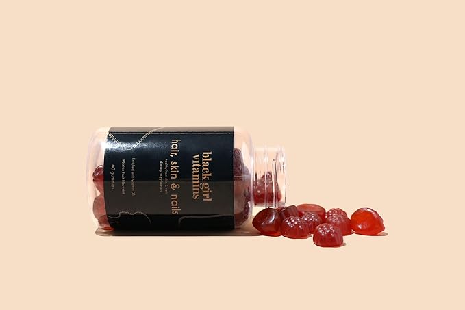 Black Girl Vitamins - Hair, Skin, and Nails Gummies with Biotin (6000 mcg), Zinc, Gelatin Free, Vitamin A, and Vitamin E - Gluten-Free. Made in The USA (Strawberry, 60 Count) 30 Day Supply