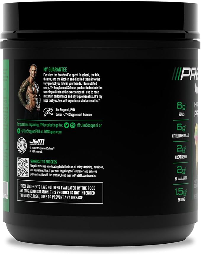JYM Supplement Science Pre JYM Rainbow Sherbet Pre Workout Powder for Men & Women, BCAAs, Nootropics, Creatine HCI, Citrulline, Beta-Alanine, Betaine, Taurine, Huperzine, 30 Servings