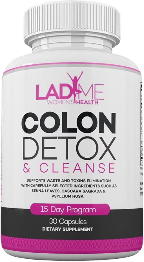 Pure Colon Cleanse & Detox 15 Day Program - Herbal Laxative Constipation Relief with Psyllium Husk, Cascara Sagrada & Senna Leaves - Special Women Intestinal Cleanser by Ladyme - 30 Capsules