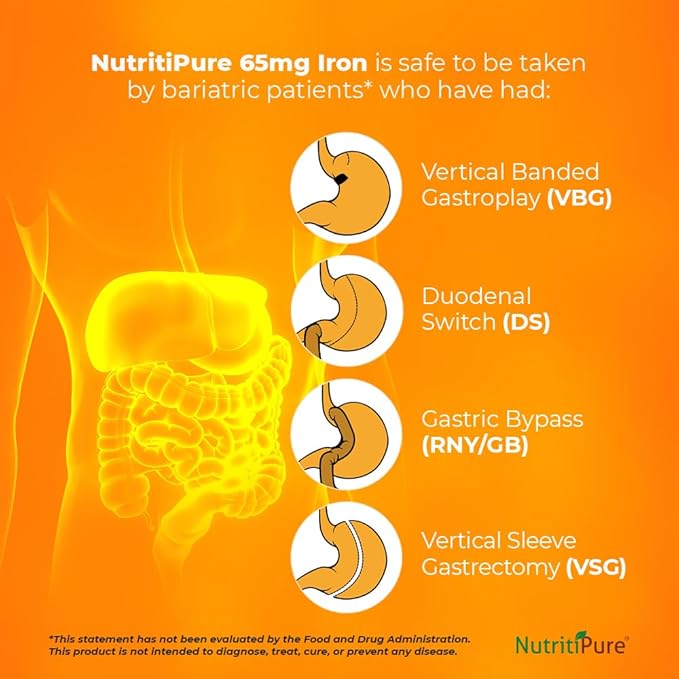 Chewable Iron 65 mg with Vitamin C 270 mg (for Women/Men) |60 Days Supply | No Sugar- Zesty Orange Flavor Supplement 60 Count