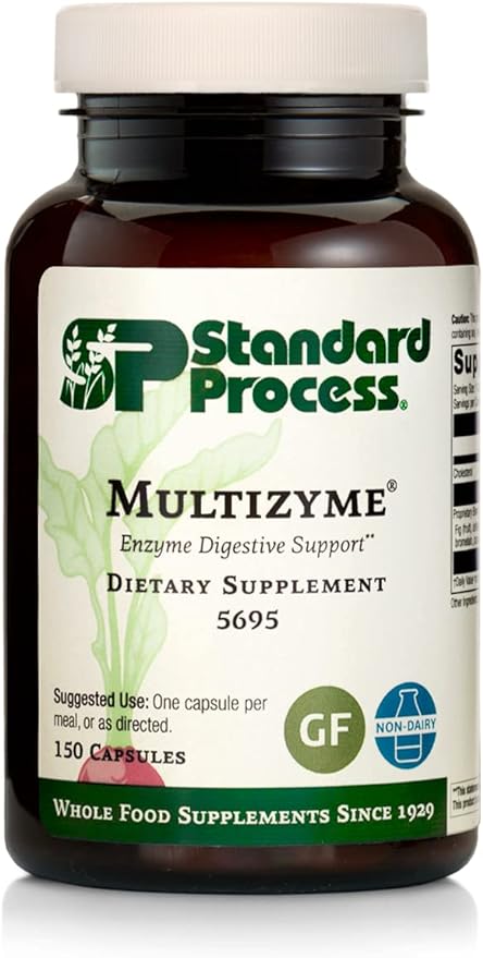 Standard Process Inc. Multizyme - Whole Food Pancreas Support, Pancreatin Digestive Enzymes, Digestive Health and Pancreatic Enzymes with Cellulase, Papain, Amylase, Lipase and More - 150 Capsules