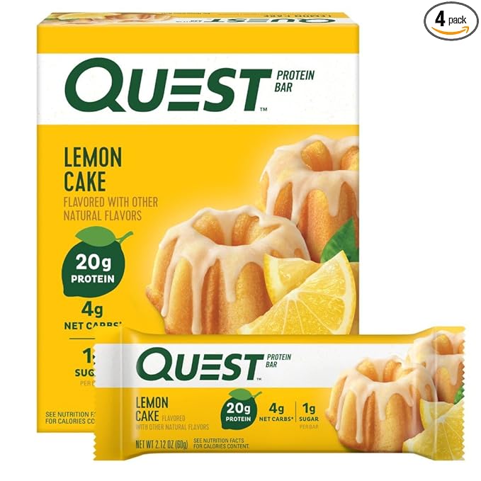 Quest Nutrition Lemon Cake Protein Bars, High Protein, Low Carb, Gluten Free, Keto Friendly, 4 Count