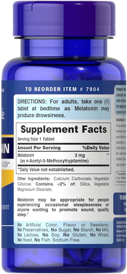 Puritans Pride Melatonin 3 mg Tablets, 240 Count