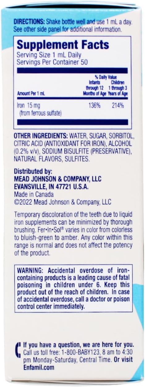 Enfamil Fer-in-Sol Iron Supplement Drops, for Infants and Toddlers - 50 Ml