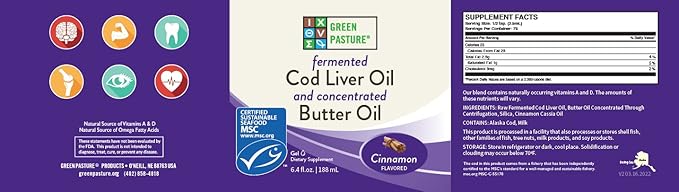 Green Pasture Butter Oil/Fermented Cod Liver Oil Blended Gel - 6.4 oz.- Cinnamon