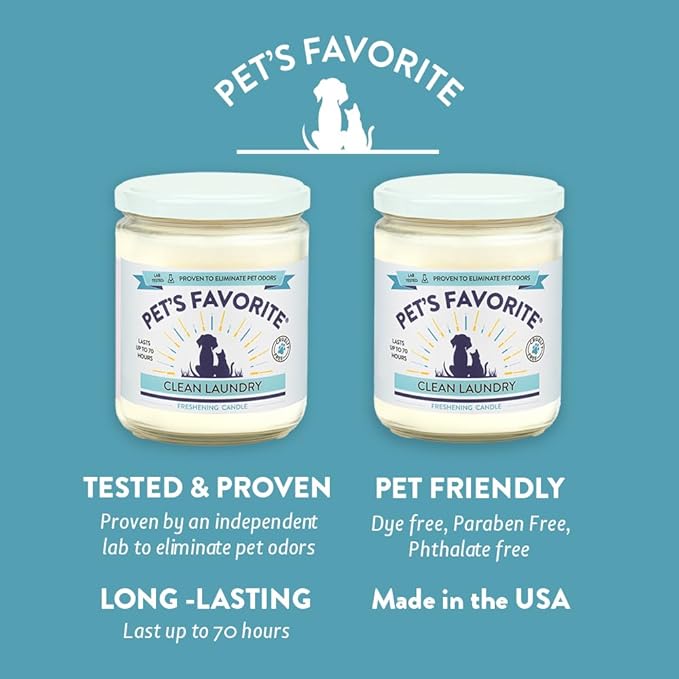 Pet's Favorite Fresh Laundry Pet Odor Candle, Clean Burning, Long Lasting Plant Based Soy Candles with a Cotton Wick, Pack of 2