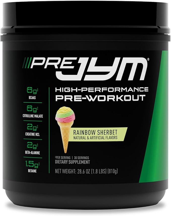 JYM Supplement Science Pre JYM Rainbow Sherbet Pre Workout Powder for Men & Women, BCAAs, Nootropics, Creatine HCI, Citrulline, Beta-Alanine, Betaine, Taurine, Huperzine, 30 Servings