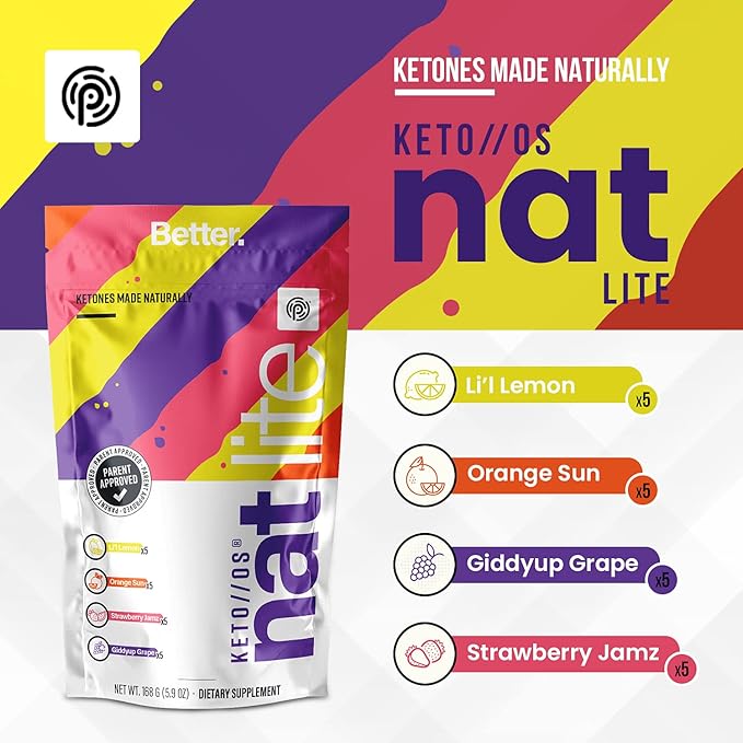Pruvit Keto//OS® NAT Lite Supplement for Improving Brain Function, Digestion and Boosting Metabolism 5.9 OZ - 20 Count