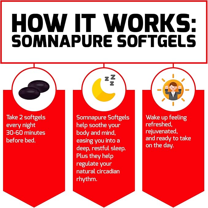 FORCE FACTOR Somnapure Softgels Sleep Aid to Fall Asleep Faster, Stay Asleep Longer, Wake Up Refreshed, Sleep Aid for Adults with Melatonin, Ashwagandha, Valerian Root, and Lemon Balm, 60 Softgels