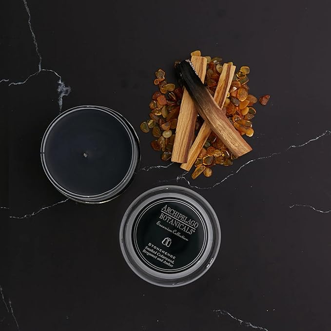 Archipelago Botanicals Stonehenge Glass Jar Candle, Cedarwood, Citrus Bergamot and Amber Scent, Lead-Free Candle Wicks, Burns Approx. 60 Hours (8.6 oz)