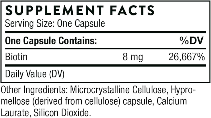 THORNE Biotin 8 - Vitamin B7 (Biotin) for Healthy Hair, Nails, and Skin* - 60 Capsules