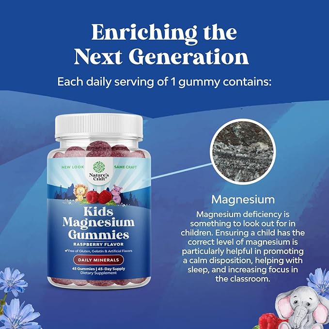 Kids Magnesium Gummies - Calm Relaxing Mg Citrate Supplement with Raspberry Flavor - Calm Magnesium Supplement for Nerve Health, Muscles & Heart Support - Mag Citrate Gummies, 45 Count Pack