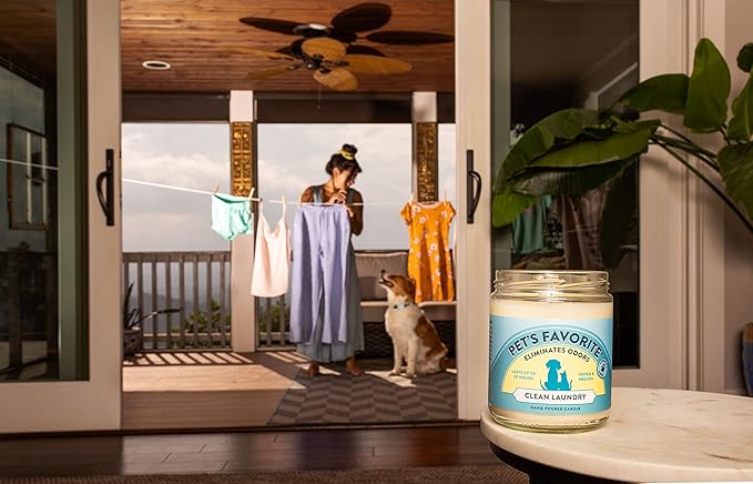 Pet's Favorite Fresh Laundry Pet Odor Candle, Clean Burning, Long Lasting Plant Based Soy Candles with a Cotton Wick, Pack of 2