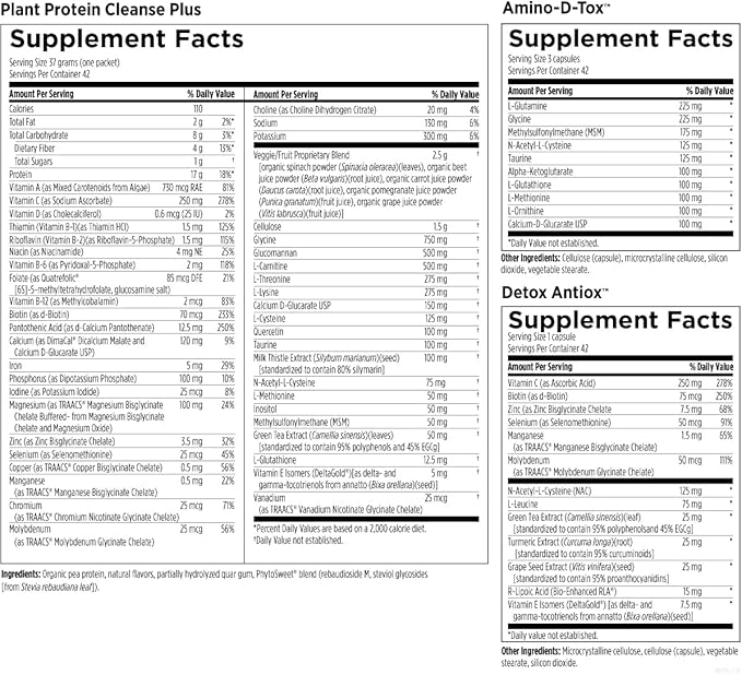 Designs for Health Plant Protein Cleanse Plus 21 Day Detox Program - Promotes Healthy Liver Function + Metabolic Cleanse with Antioxidants + Herbs, Vegetarian (42 Protein Powder Drink + Vitamin Packs)