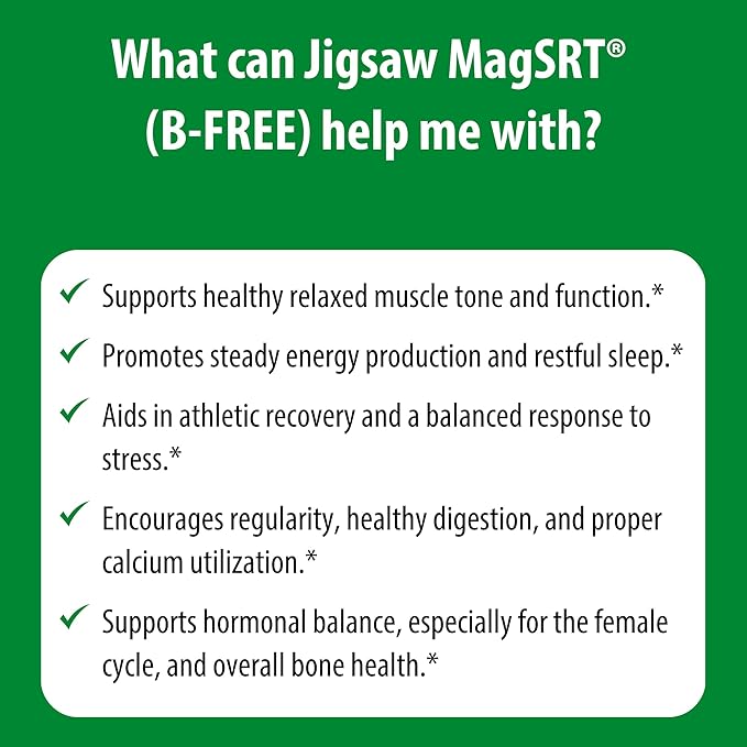 Jigsaw Health MagSRT (B-Free) | Premium, Organic, Slow Release Magnesium Supplement | Active, Bioavailable Magnesium Malate Tablets | 240 Tablets | 60 Servings