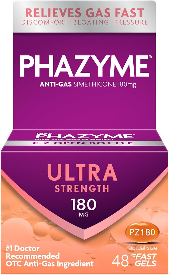 Phazyme Gas Relief, Ultra Strength Gas and Bloating Relief for Adults, 180 mg Simethicone Fast Gels, 48 Count
