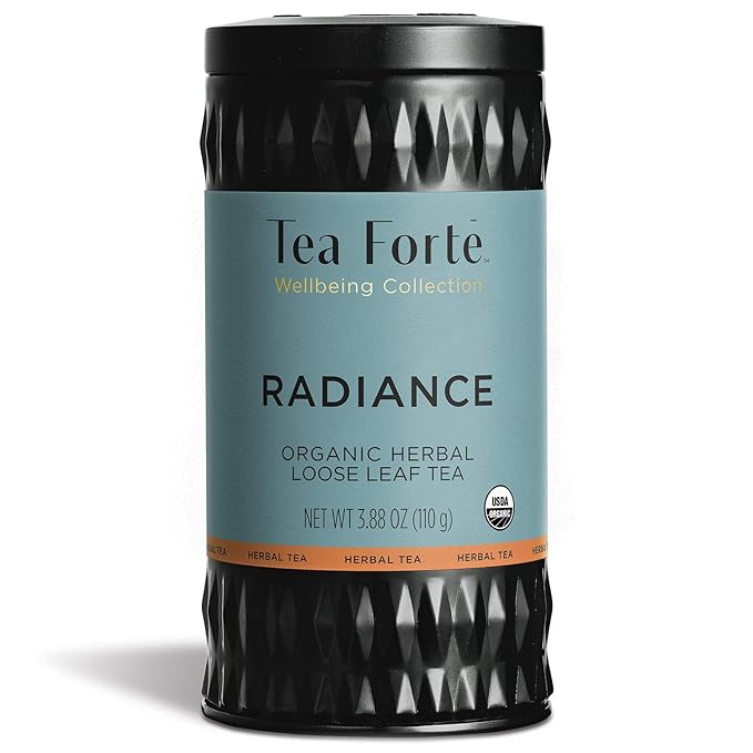 Tea Forte Radiance Premium Organic Loose Leaf Caffeine-Free Herbal Tea Blend Canister, Makes 35-50 Cups
