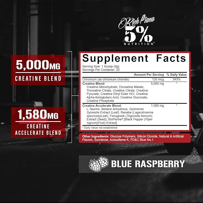 5% Nutrition CreaTEN Creatine Complex + Accelerators | Flavored Creatine Powder for Muscle Gain | Max Power, Strength, Endurance, & Recovery (Blue Raspberry)