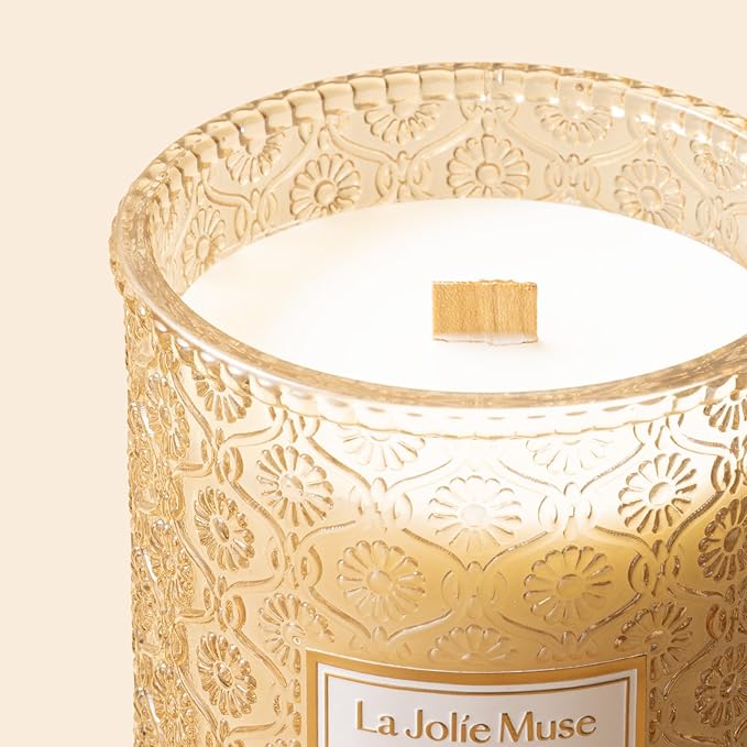 LA JOLIE MUSE Ginger & White Musk Candle, 19 oz Large Wood Wicked Candles for Home Scented, Natural Soy Candle Gifts for Men&Women, Long Burning Glass Jar Candles