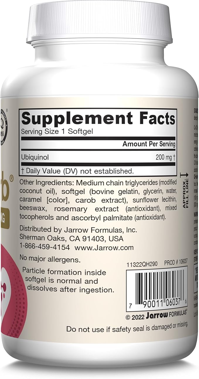 Jarrow Formulas CoQ10 200mg Softgels - 90 Day Supply, Ubiquinol Co Q 10 Supplement for Cardiovascular Health, 90 Softgels