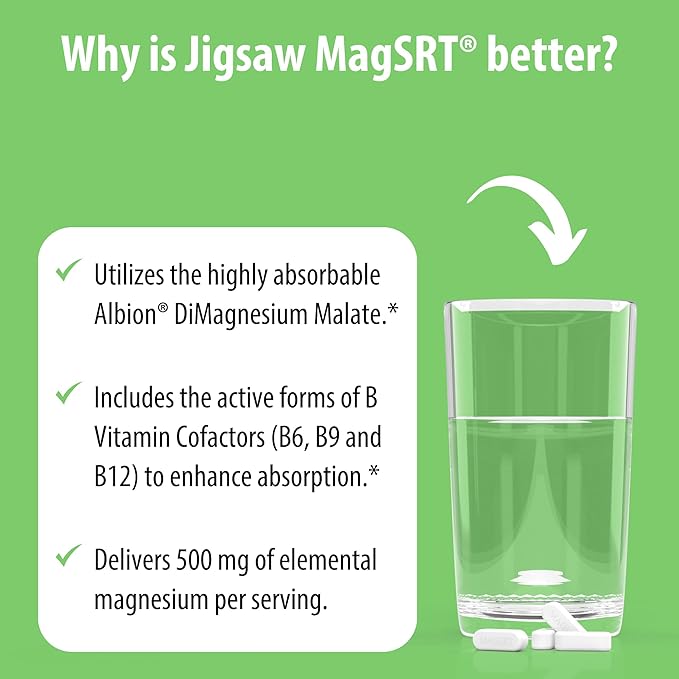 Jigsaw Health MagSRT | Magnesium Supplement with Vitamin B6, Folate & B12 | 240 Tablets | 60 Servings