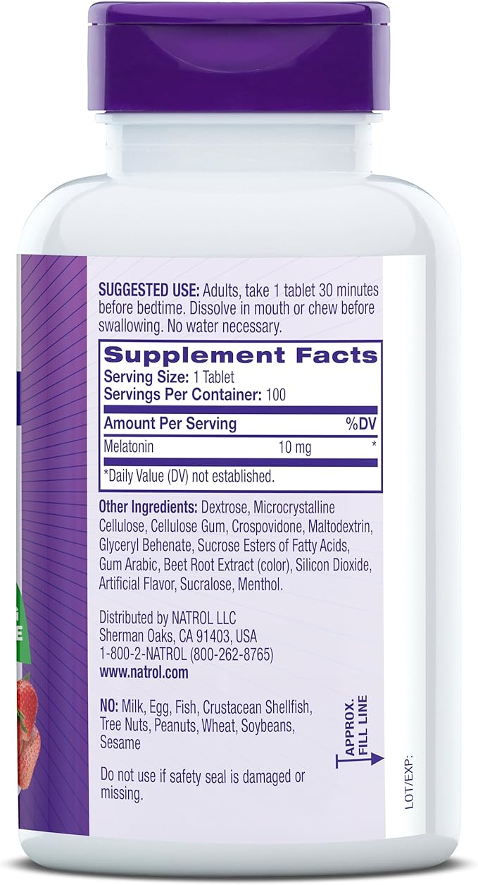 Natrol Fast Dissolve Melatonin 10mg Tablets - Strawberry Flavor, 100 Count, Sleep Support Melatonin Tablets for Adults, 100-Day Supply