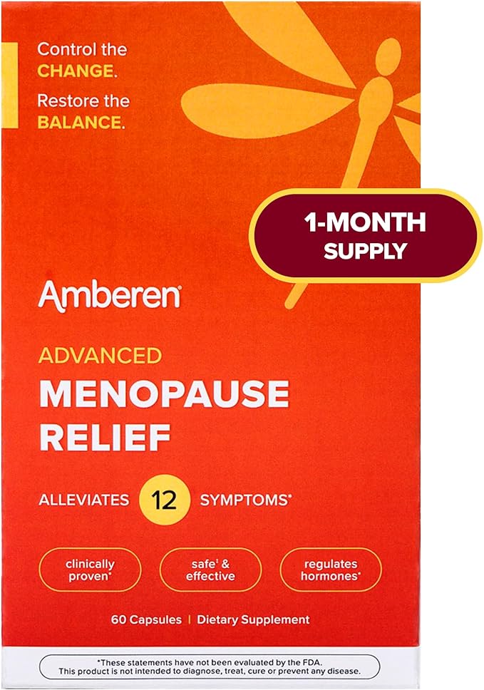 Amberen: Safe Multi-Symptom Menopause Relief. Clinically Shown to Relieve 12 Menopause Symptoms: Hot Flashes, Night Sweats, Mood Swings, Low Energy and More. 1 Month Supply