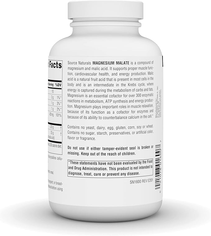 Source Naturals Magnesium Malate, Supports Muscles and Energy Production*, 3750 MG - 200 Capsules