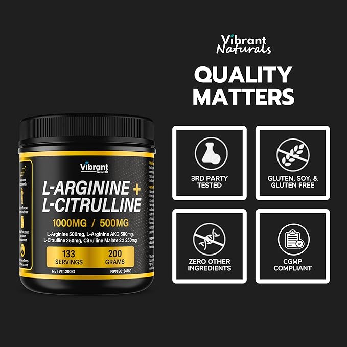 L-Arginine L-Citrulline Complex - Nitric Oxide Supplement For Men & Women, L-Arginine & L-Citrulline 2:1 Powder, Workout & Performance Supplement, Pure, Gluten Free, Non-GMO, 200 grams, 133 Servings