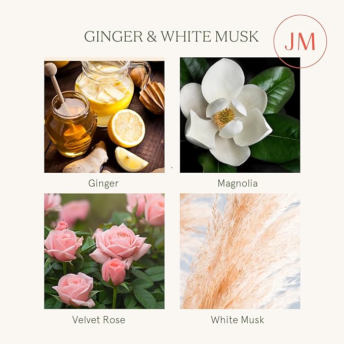 LA JOLIE MUSE Ginger & White Musk Candle, 19 oz Large Wood Wicked Candles for Home Scented, Natural Soy Candle Gifts for Men&Women, Long Burning Glass Jar Candles