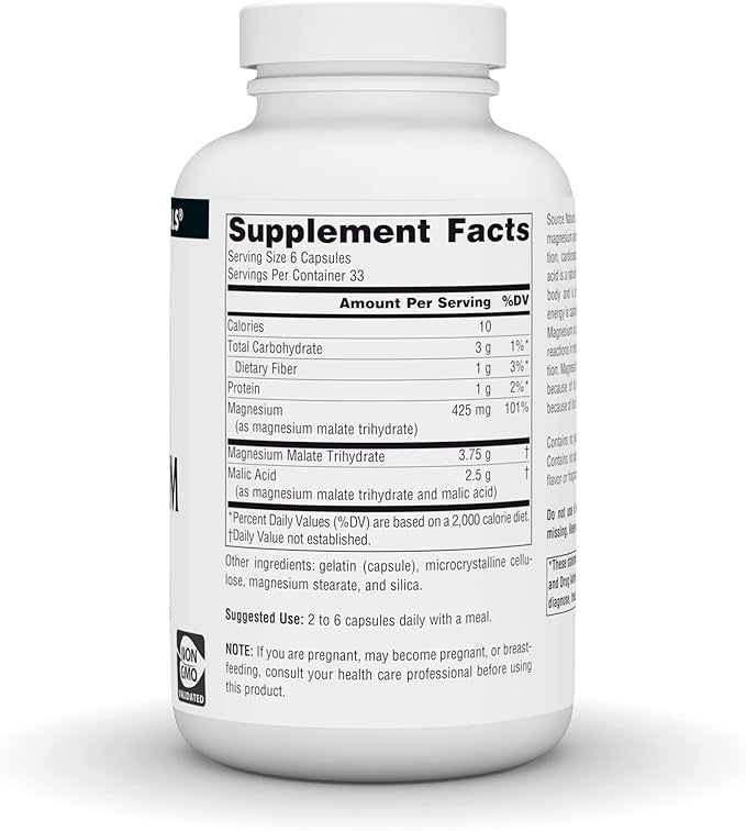 Source Naturals Magnesium Malate, Supports Muscles and Energy Production*, 3750 MG - 200 Capsules