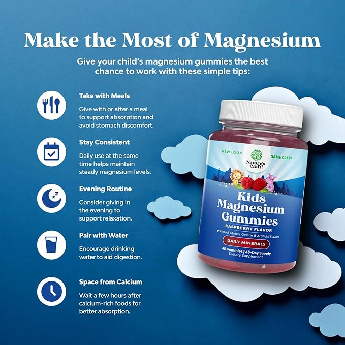 Kids Magnesium Gummies - Calm Relaxing Mg Citrate Supplement with Raspberry Flavor - Calm Magnesium Supplement for Nerve Health, Muscles & Heart Support - Mag Citrate Gummies, 45 Count Pack
