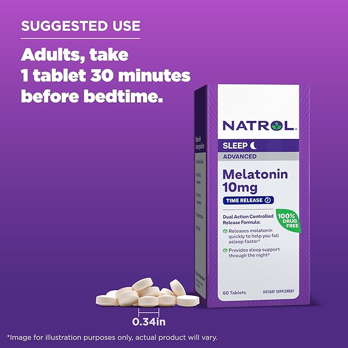 Natrol Sleep Advanced Melatonin Time Release Tablets, Nighttime Sleep Aid, 10mg, 60 Count