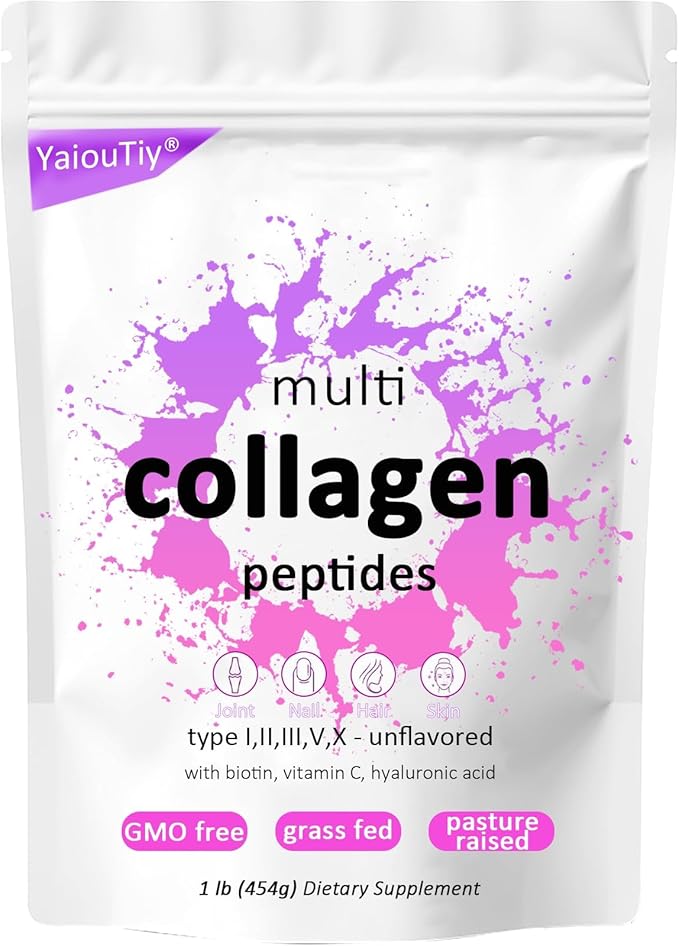 Multi Collagen Peptides Powder - Hydrolyzed Collagen Types I, II, III, V, X for Skin, Hair, Nails & Joint Support - Unflavored, Gluten-Free, Easy to Mix - Non-GMO, Paleo Friendly 16oz (1 Pack)