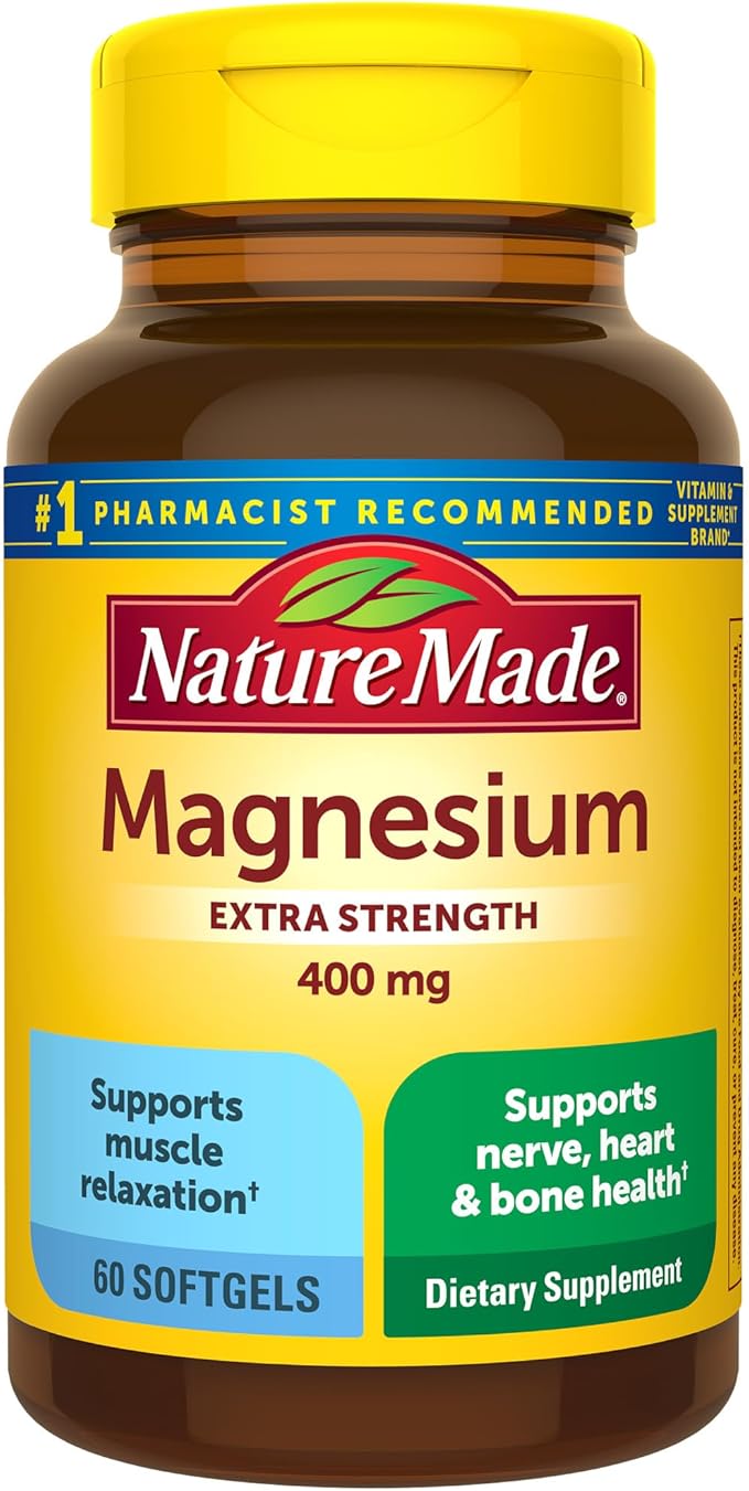 Nature Made Extra Strength Magnesium Oxide 400 mg, Magnesium Supplement for Muscle, Nerve, Bone and Heart Support, 60 Softgels, 60 Day Supply