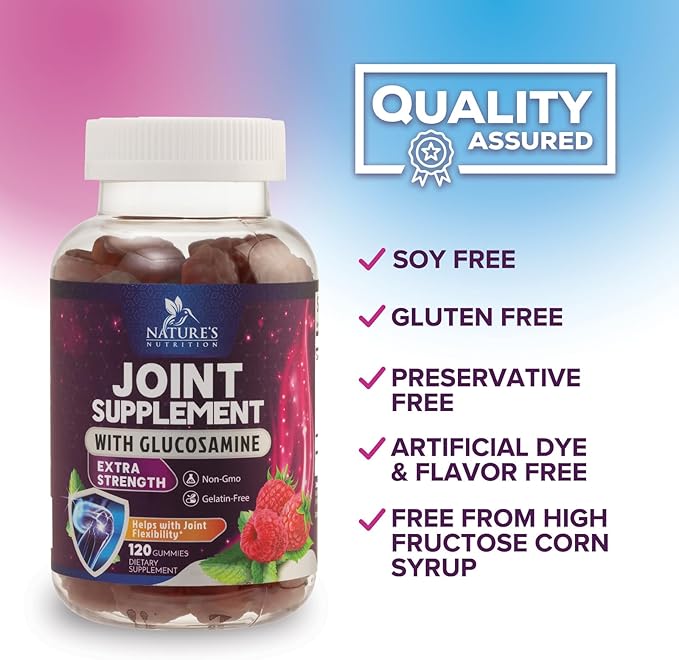 Joint Support Gummies Glucosamine Plus Vitamin E - Nature's Joint Support Supplement for Occasional Discomfort for Back, Knees & Hands - Cartilage & Joint Health & Flexibility Support - 120 Gummies
