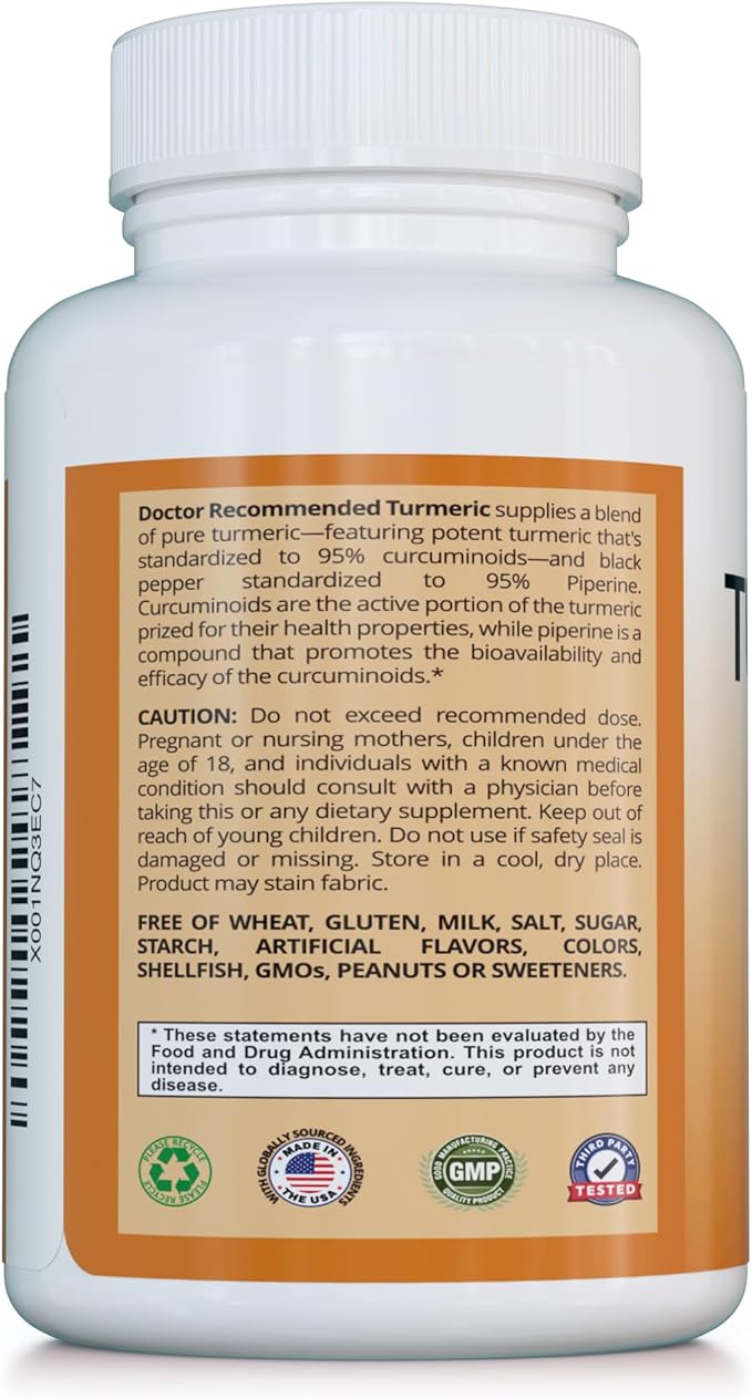 Turmeric Curcumin - 2250mg/d - Veggie Caps - 95% Curcuminoids with Black Pepper Extract (Bioperine) - 750mg Capsules - 100% Organic - Most Powerful Turmeric Supplement with Triphala (120 Count)