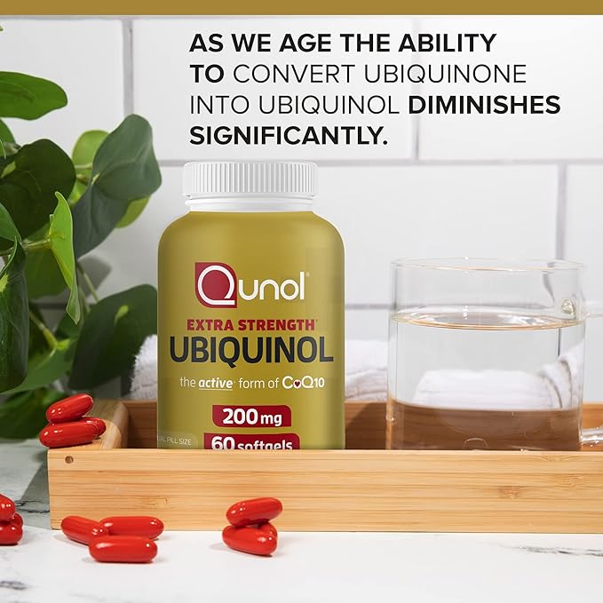 Qunol Ubiquinol CoQ10 200mg Softgels, Powerful Antioxidant for Heart and Vascular Health, Essential for Energy Production, Natural Supplement Active Form of CoQ10, 60ct Softgels