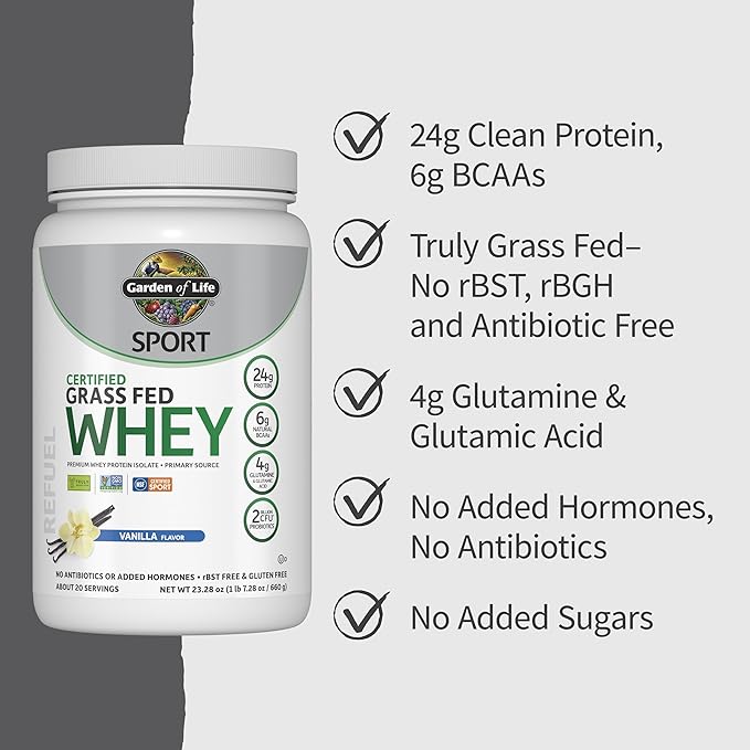 Garden Of Life, Protein Powder Sport Whey Grass Fed Vanilla, 23 Ounce