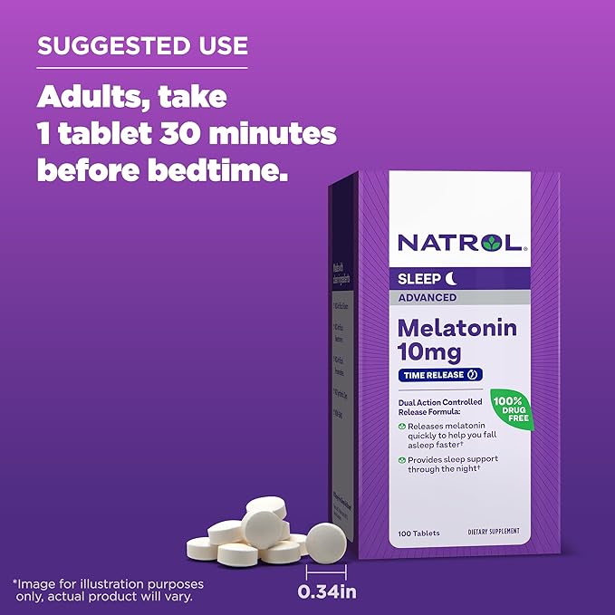 Natrol Melatonin 10mg Tablets, Advanced Sleep Dietary Supplement for Restful Sleep, 100 Melatonin Time Release Tablets, 100 Servings