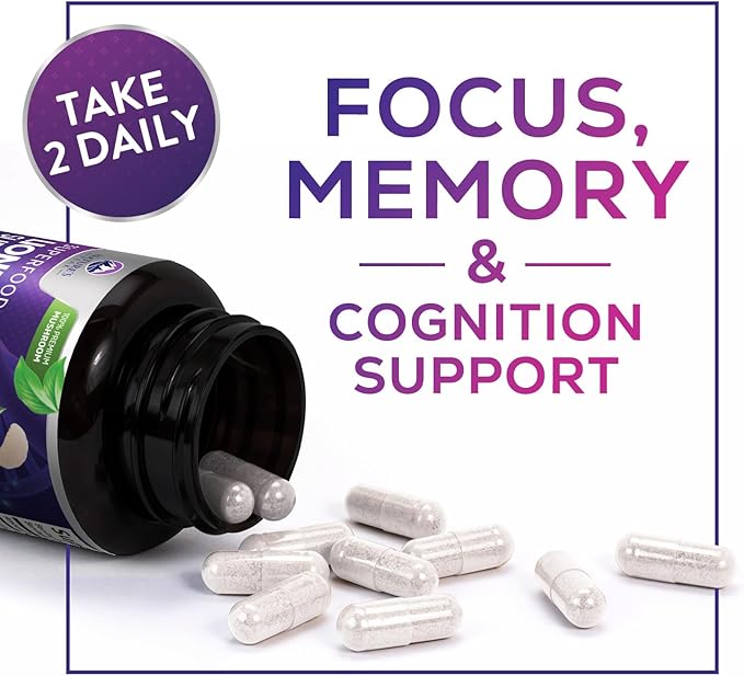 Lions Mane Supplement Capsules 10,000mg, Premium Lion’s Mane Mushroom Capsules Supplement for Memory and Focus Support, Brain, Immune Health Support, Vegan Non-GMO Mushroom Powder Extract - 60 Count