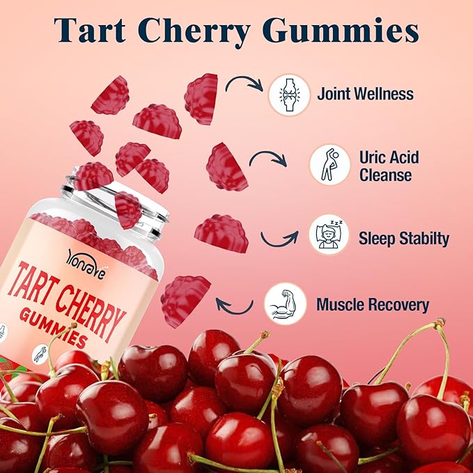 Tart Cherry Gummies – Uric Acid Cleanse & Joint Support with Celery Seed – Vegan, Antioxidant Tart Cherry Supplement – Mixed Berry Flavor, 60 Count