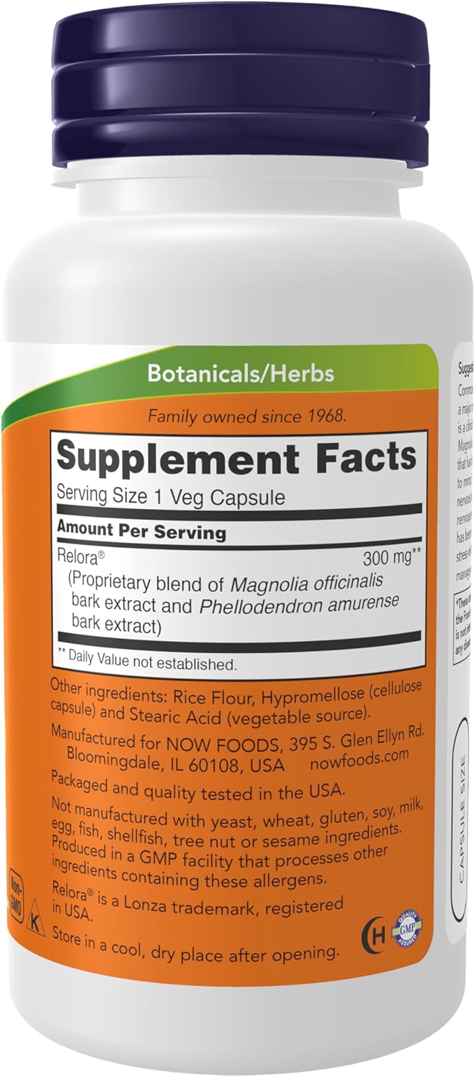 NOW Foods Supplements, Relora 300 mg (a Blend of Plant Extracts from Magnolia officinalis and Phellodendron amurense), 60 Veg Capsules
